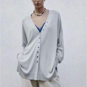 Zara Women’s Buttoned Knit Cardigan Blue Grey Relaxed Size Size S